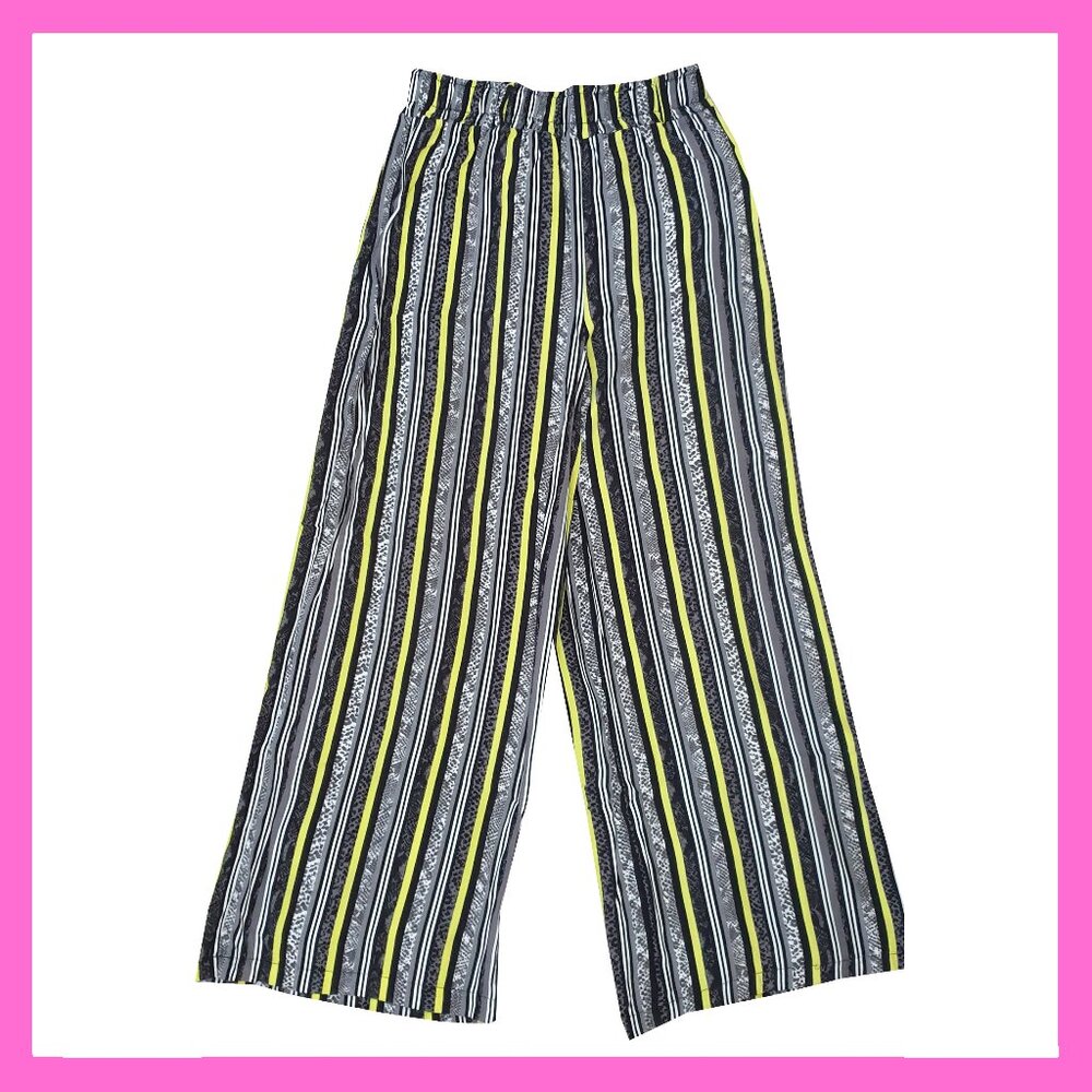 New Look Palazzo Pants Wide Leg Striped Stripes Black Grey White Yellow Summer